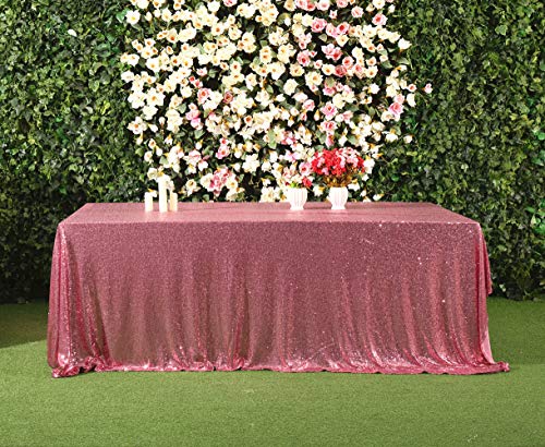 Sequin Tablecloth 90 x 156 Inch Fuchsia Pink Sparkly Table Linen for Wedding Party