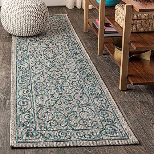 Vintage Filigree Indoor Outdoor Runner Rug 2X8 Gray