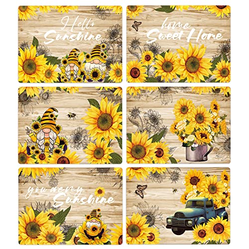 Sunflower Plastic Placemats Set of 6 Summer Table mats 17×13×0.04in (6 Count)