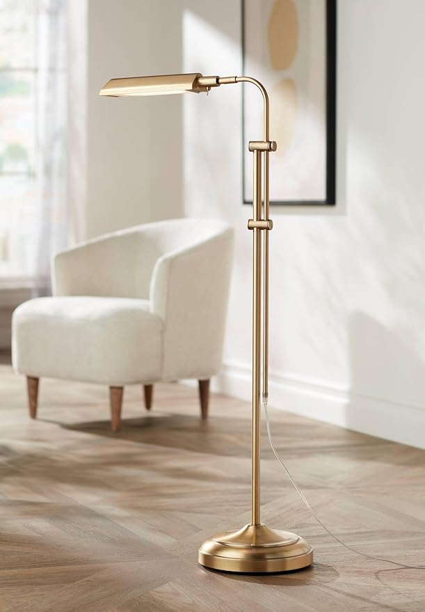 360 Lighting Culver Traditional Farmhouse Pharmacy Floor Lamp Standing LED Adjustable Height Plated 57" Tall Aged Brass Metal Shade Pole Light for Living Room Reading House Bedroom Home Decor