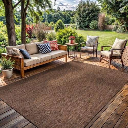 Washable Indoor Outdoor Rug Weather Resistant Carpet Modern Solid for Porch Deck Balcony Backyard Patio Rug 8x10 Gold Brown (80 Sq Ft)