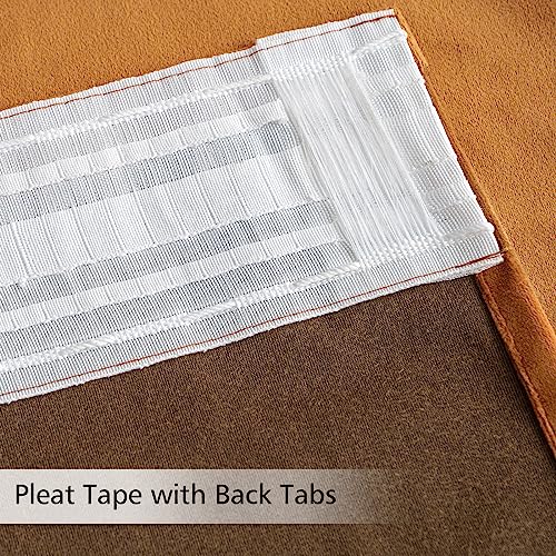 Gold Brown Velvet Pinch Pleat Blackout Curtains W52 X L84 Inches