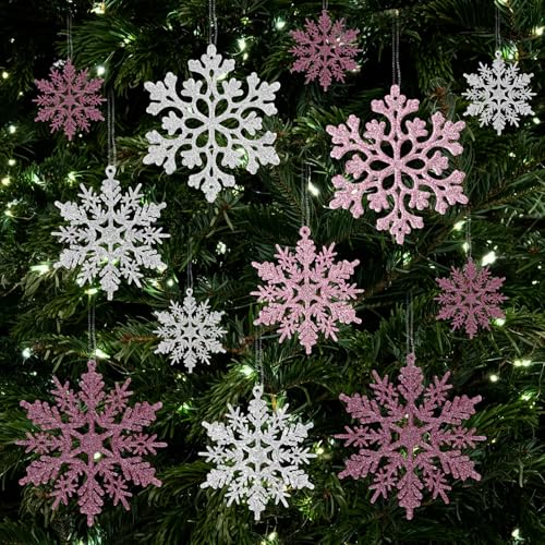 36pcs Pink Silver Christmas Snowflake Ornaments (36 Count)
