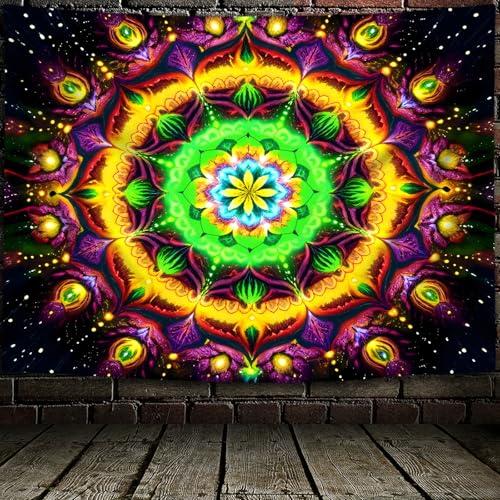 Blacklight Mandala Tapestry for Bedroom