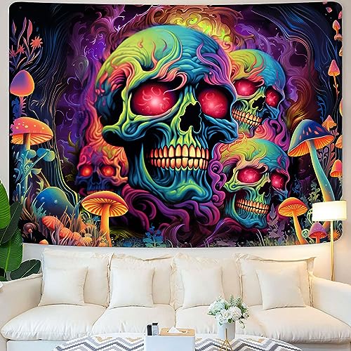 Skull Blacklight UV Reactive Skeleton Wall Tapestry for Bedroom