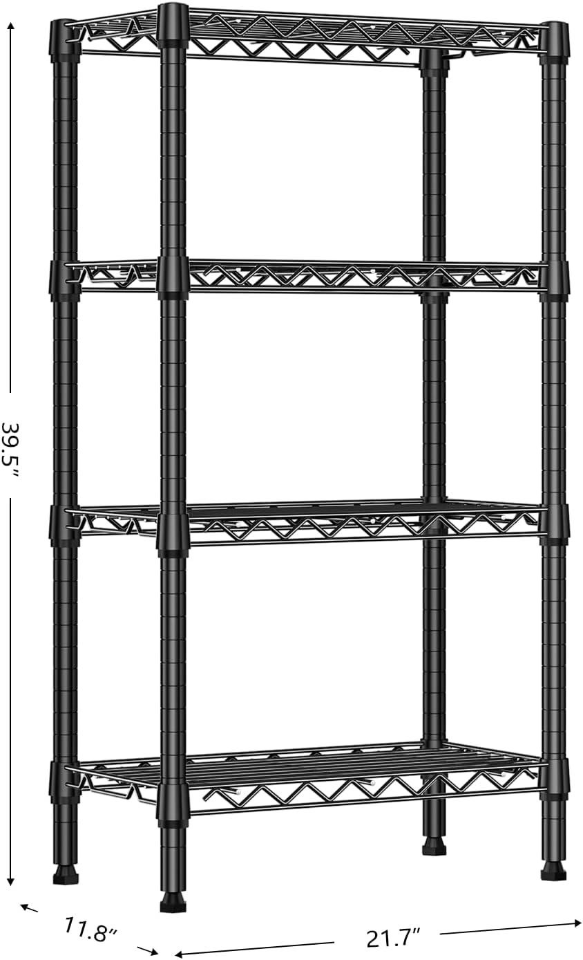 1000 lbs 4 Tier Shelf Metal Storage Shelves Wire Rack Closet Organizers with PP Board for Garage Kitchen Bathroom Laundry Black 11.8" D x 21.7" W x 39.5" H - NestledHome