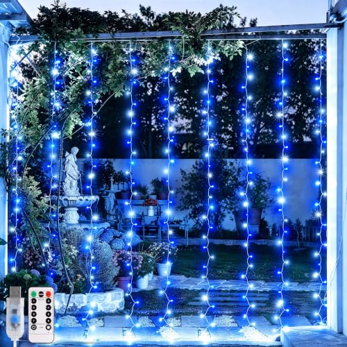 200 LED USB Curtain Lights Blue and White (6.5 Foot)