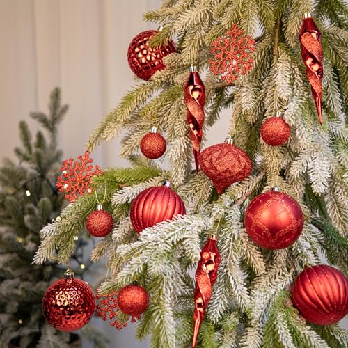50PCS Christmas Tree Ornaments Set with Shatterproof Balls Icicle Snowflake Hanging Ornaments for Home Office Farmhouse Christmas Decorations (50 Count)