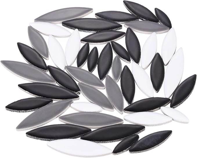 uxcell Ceramic Mosaic Tile, About 200g Teardrop Leaf Tile Mosaic Block for Handicrafts Artwork, Black/White/Gray