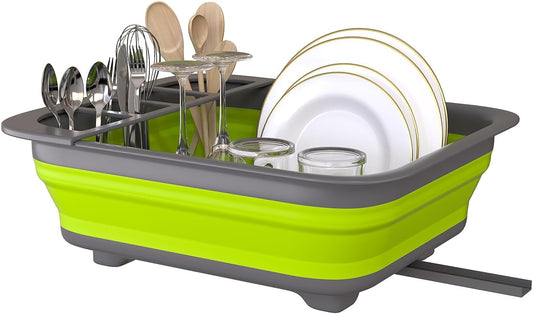 THANSTAR Collapsible Dish Drying Rack for RV Campers Portable Dinnerware Drainer Organizer for Kitchen Travel Trailer-Green - NestledHome