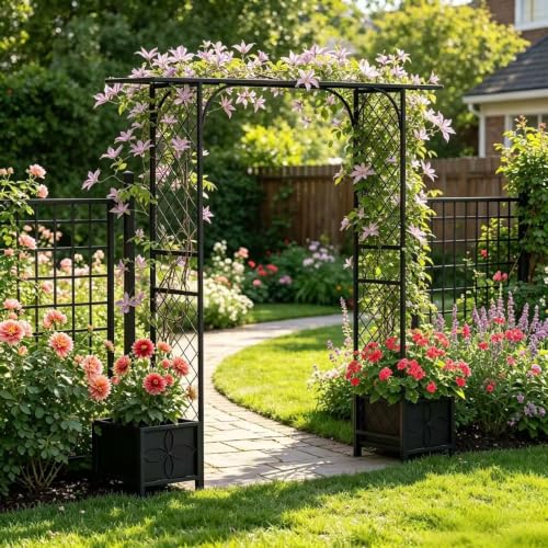 Metal Garden Arbor with Planters