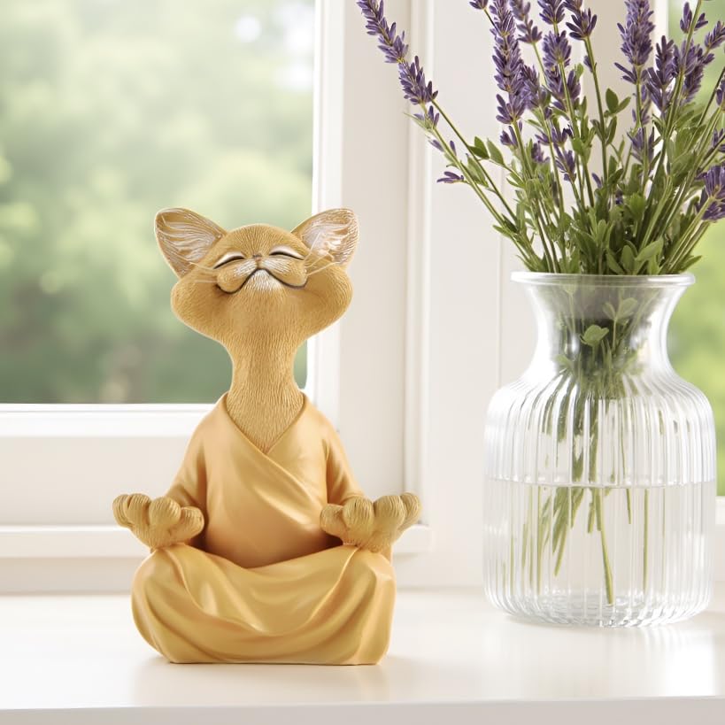 Meditating Happy Cat Statue