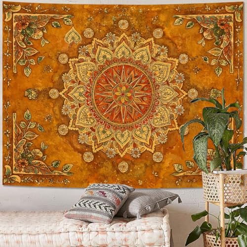 Floral Mandala Tapestry Boho Tapestry for Bedroom Brown Tapestries Wall Hanging Living Room Wall Art and Home Decor 60x80