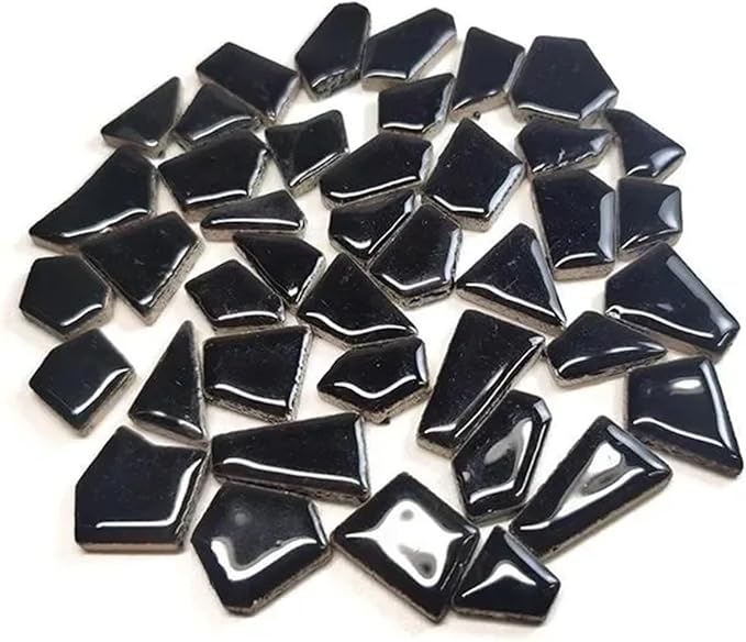 Mosaic Tiles 200g/7.05oz(Approx. 155-170pcs) Porcelain Mosaic Tiles 1-2.5cm 0.4mm Thickness Ceramic Mosaic Stones DIY Mosaic Craft Material(Black)