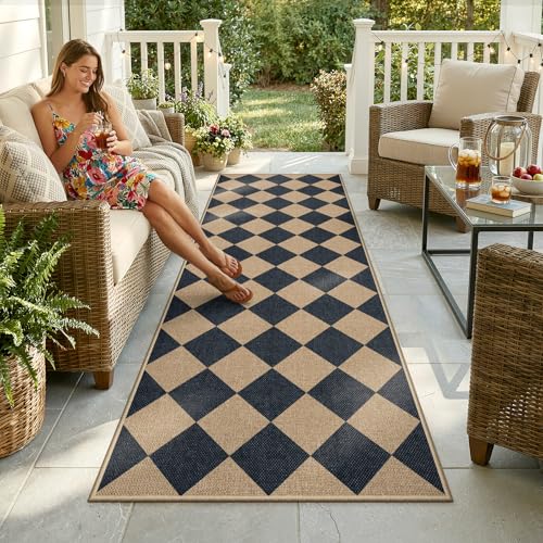 Checkered Easy Jute Non Slip Kitchen Runner