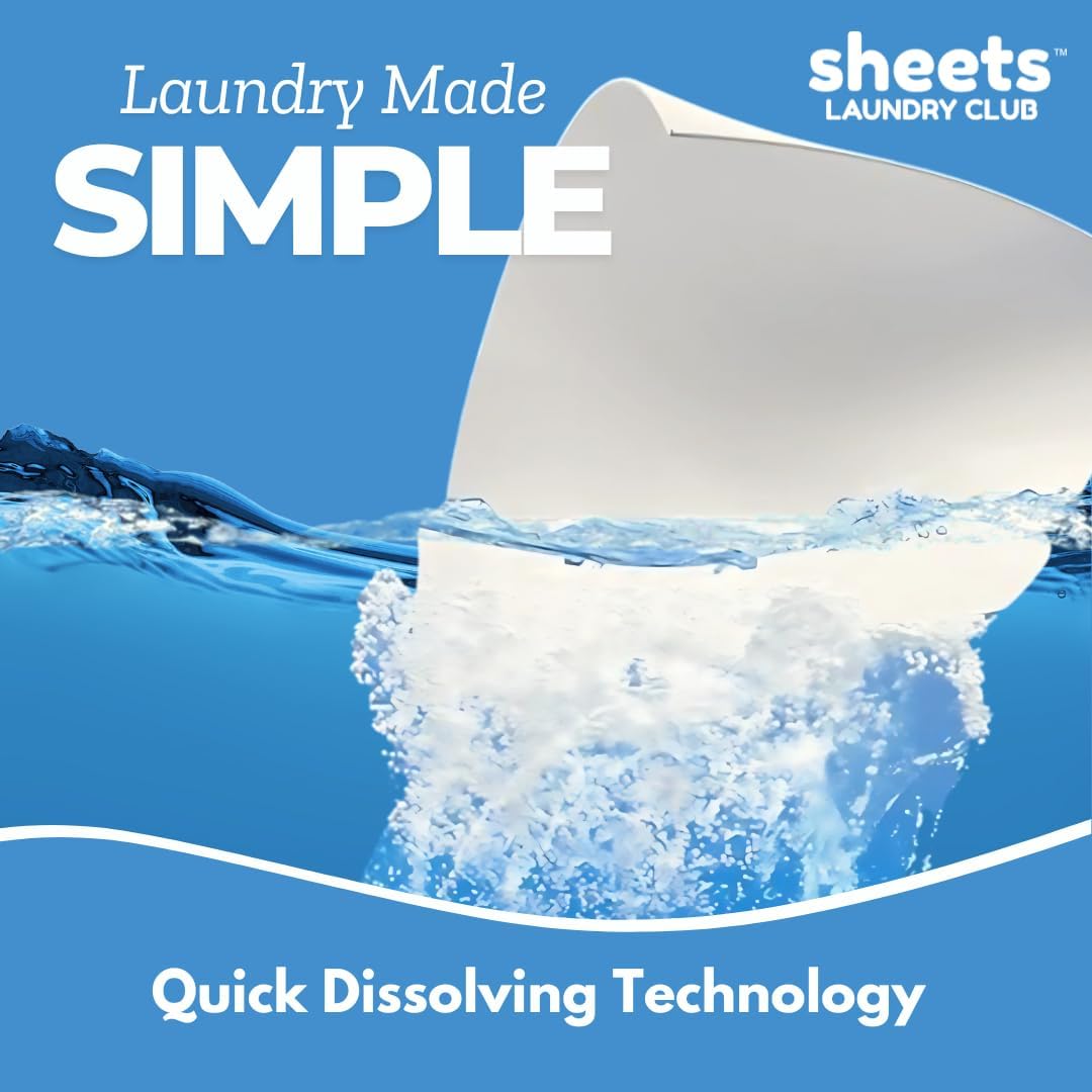 Sheets Laundry Club Laundry Detergent Sheets, 100 Loads - Fresh Linen Scent, Eco-Friendly, Quick-Dissolving Formula, Hypoallergenic, Septic Safe, Plastic-Free Packaging - 50 Sheets - NestledHome