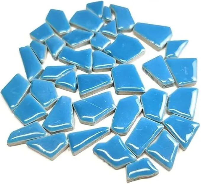 Mosaic Tiles 200g/7.05oz(Approx. 155-170pcs) Porcelain Mosaic Tiles 1-2.5cm 0.4mm Thickness Ceramic Mosaic Stones DIY Mosaic Craft Material(SkyBlue)