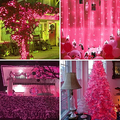 Green Wire Pink 100 Incandescent Bulb Mini String Lights for Indoor Christmas Tree Garland Birthday Wedding Party Festival Decoration (100 Count)