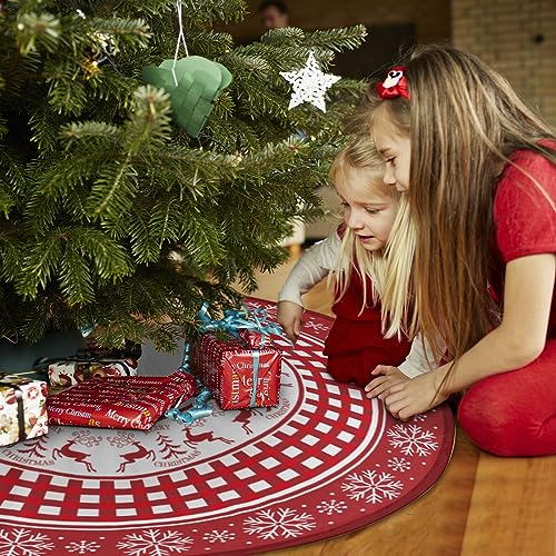 Christmas Tree Skirt 48inch Red Deer Rustic Xmas Decor for Party