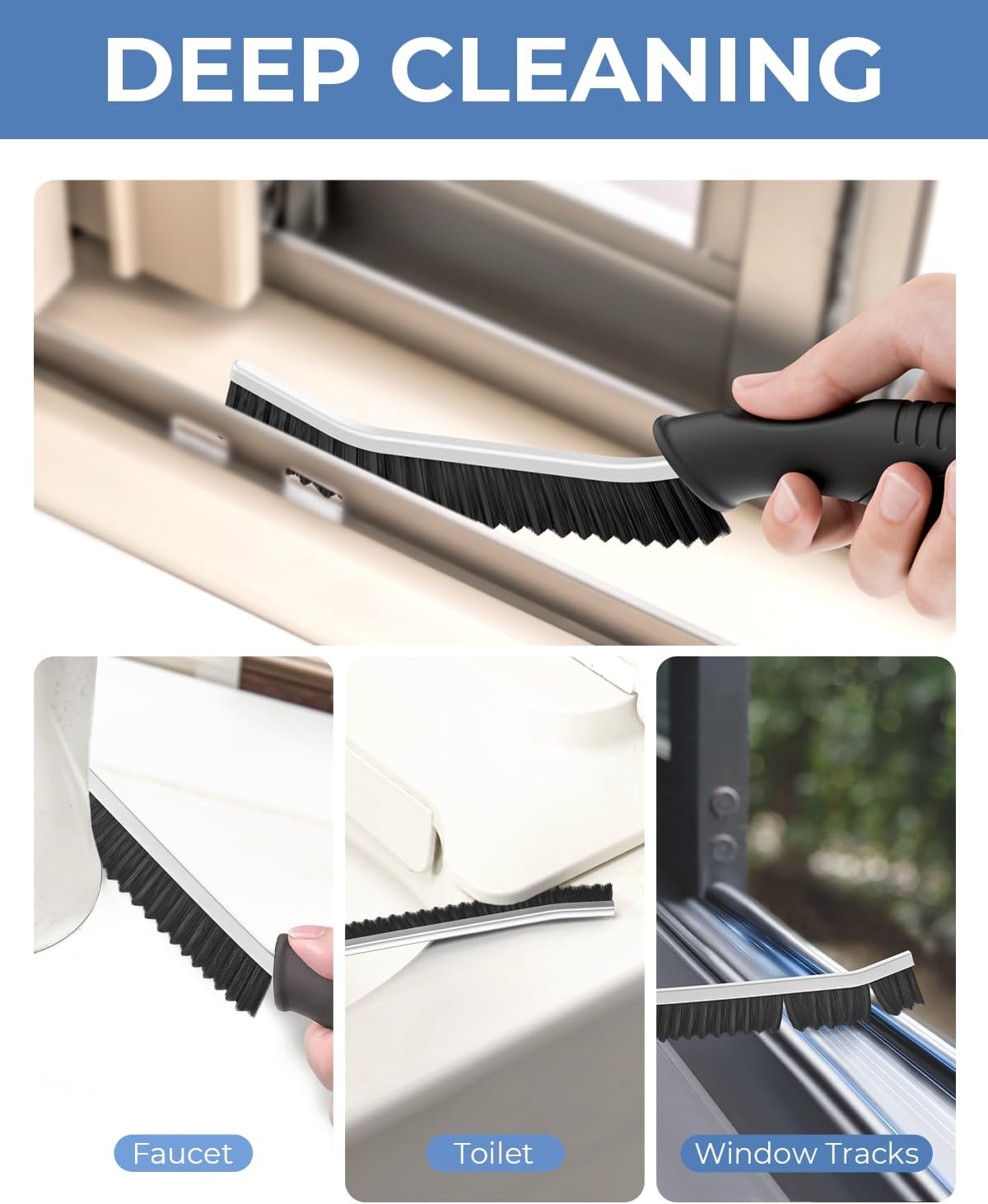 Crevice Cleaning Brushes, Cleaner Scrub Brush Tool for Hard to Reach Tight Space, Home Essentials, Serrated Scrub Brushes, Cleaning Supplies for Shower, Bathroom, Kitchen, Toilet (2, Black) - NestledHome