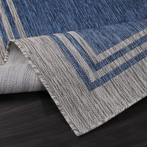 Bordered Outdoor Rug 5x7 Washable Outside Carpet for Indoor Patio Porch Waterproof Easy Cleaning Non Shedding Area Rugs Navy 5 x 7