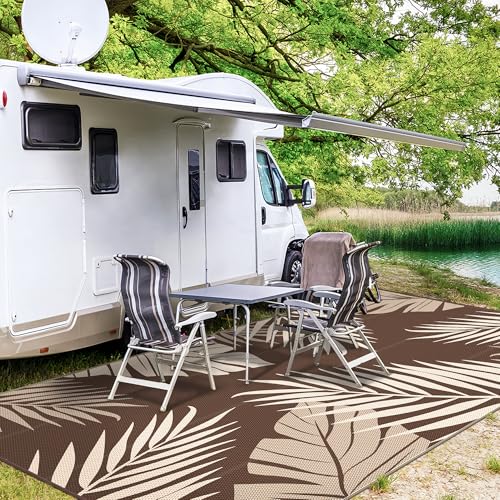 Outdoor Rug Waterproof Plastic Rugs 10'x14' for Camping Coffee (20160 sq in)