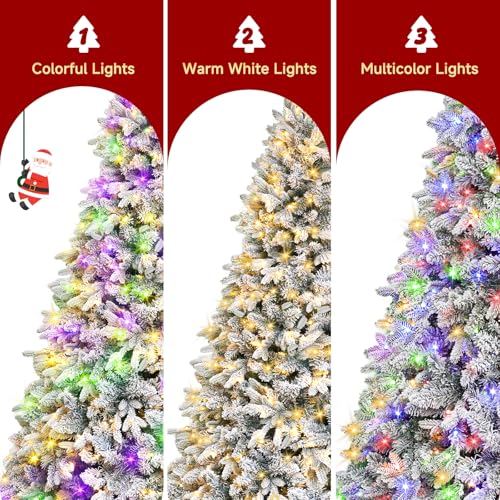 9ft Pre Lit Snow Flocked Rotating Christmas Tree with 600 Multi