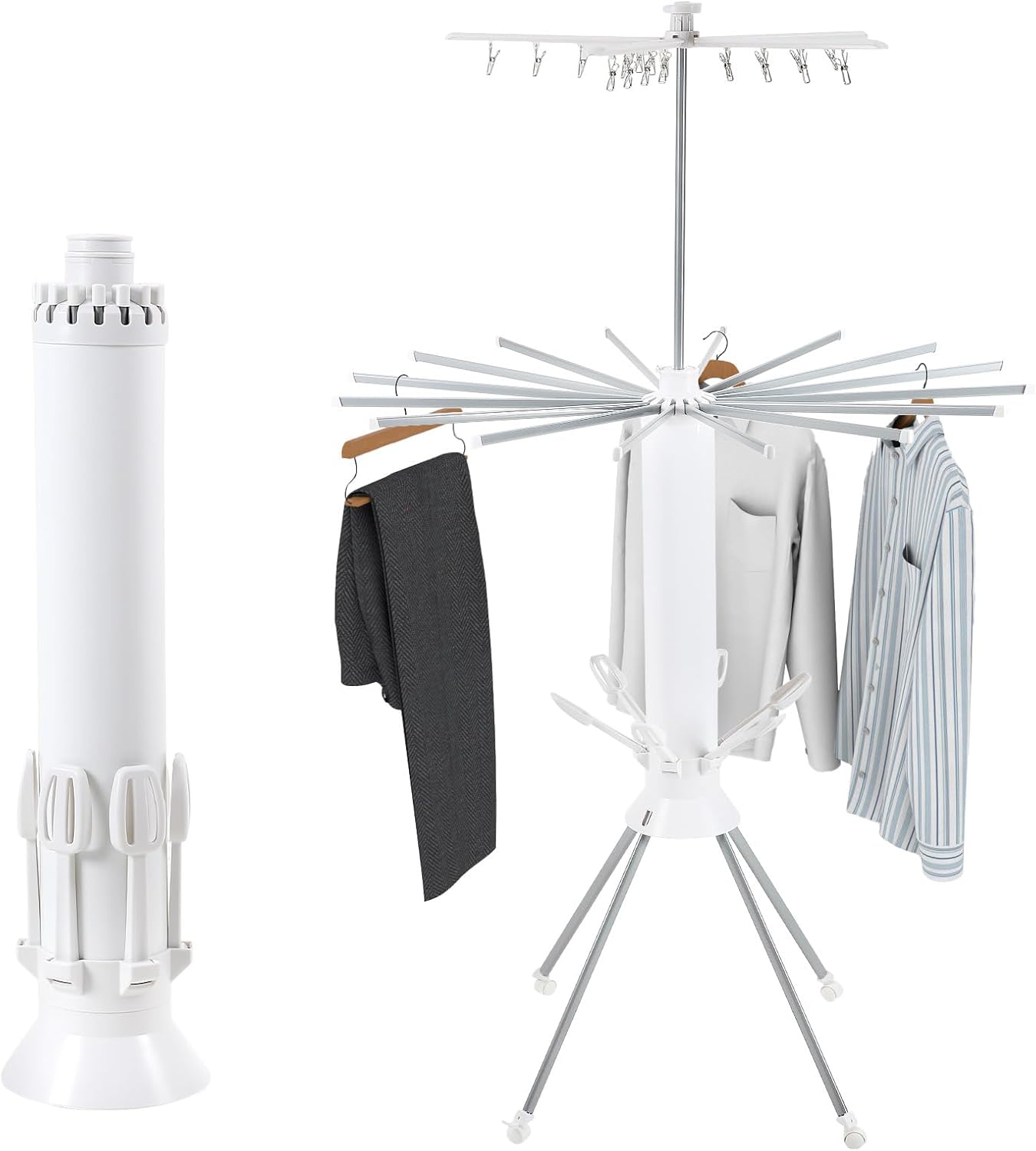 3 Tier Portable Clothes Drying Rackwith 4 Pulleys,Indoor and Outdoor Collapsible Rack Clothing with Shoe Drying Rack for Space Saving - NestledHome