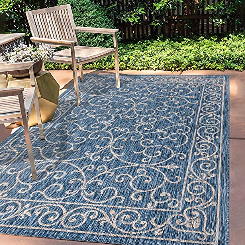 Vintage Filigree Indoor Outdoor Area Rug 9X12 Navy