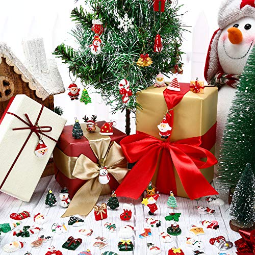 66 Pcs Mini Resin Christmas Ornaments Set with Gold Thread