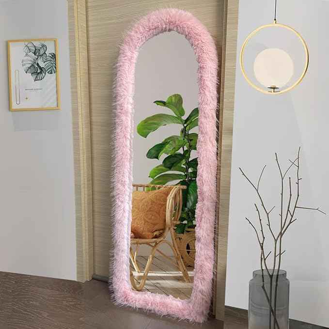 Fluffy Mirror Cover - 59"x16" Full Length Stretch Universal Ultra Soft Non-Slip Cover Warm Home Decor for Bedroom Cloakroom (White-Without Mirror, Suitable for 59"×16")