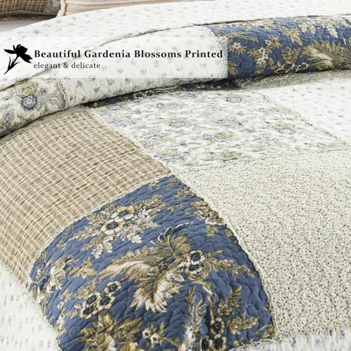 Quilt Set King Size Reversible Country Farmhouse Floral Real Patchwork Quilted Bedspread 3