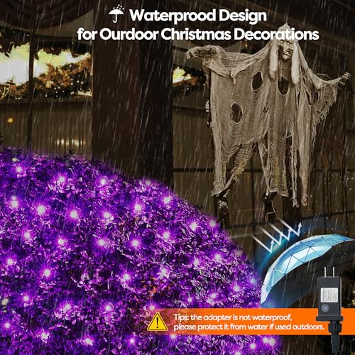 Halloween Lights Outdoor 200LED 8.4ft x 5.2ft Purple Net Lights with 8 Modes