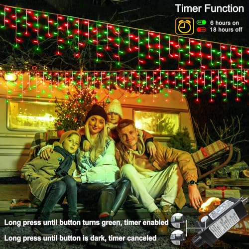 Red and Green Christmas Lights 33ft 400 LED Icicle Lights for Outside House