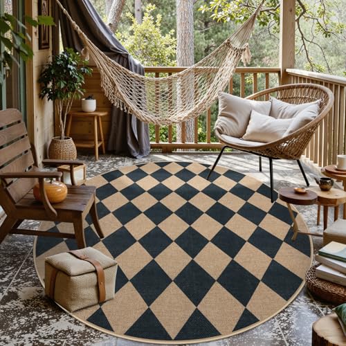 Checkered Easy Jute 6ft Round Outdoor Patio Area Rug (36 Sq Ft)