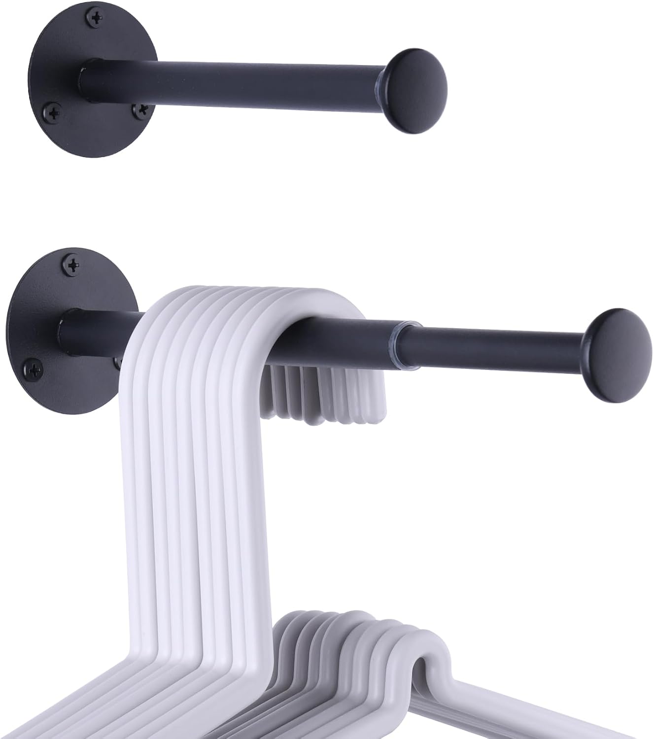 2 Pack Retractable Hanger Holder for Laundry Room, Wall Mount Organizer Rack for Lightweight Clothes, Space Saving Laundry Hook Rod, Keep Empty Hangers Handy, Black - NestledHome