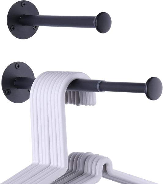 2 Pack Retractable Hanger Holder for Laundry Room, Wall Mount Organizer Rack for Lightweight Clothes, Space Saving Laundry Hook Rod, Keep Empty Hangers Handy, Black - NestledHome