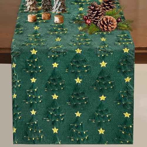 Christmas Table Runner Christmas Trees Green Soft Plush Faux Fur 13x72 Inch