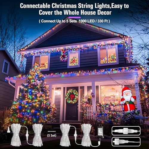 200 LED Multicolor Christmas Tree Lights Outdoor Indoor Clear Wire (66 Foot)