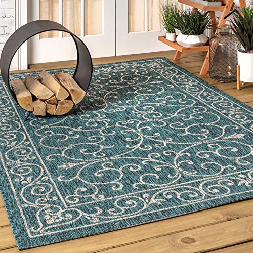 Vintage Filigree Indoor Outdoor Area Rug 5X8 Teal
