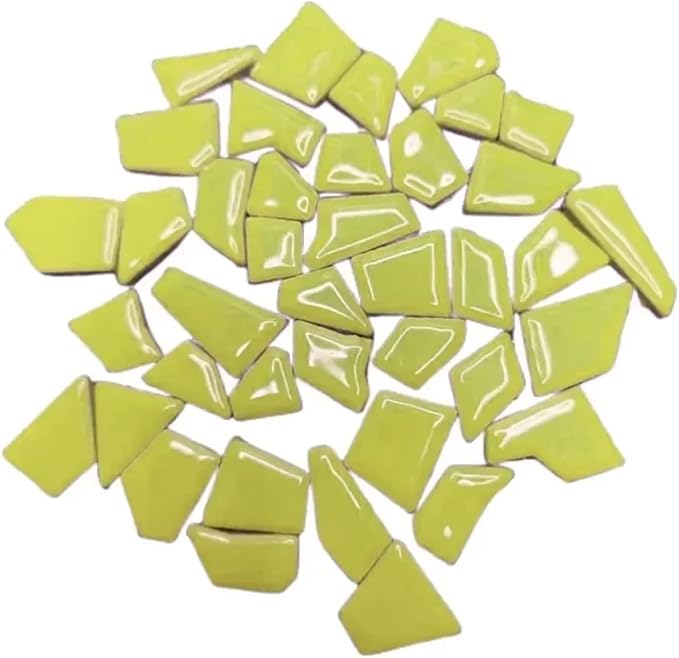 Mosaic Tiles 200g/7.05oz(Approx. 155-170pcs) Porcelain Mosaic Tiles 1-2.5cm 0.4mm Thickness Ceramic Mosaic Stones DIY Mosaic Craft Material(Green Yellow)