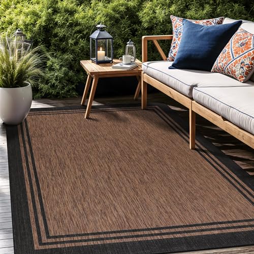 Bordered Outdoor Rug 5x7 Washable Outside Carpet for Indoor Patio Porch Waterproof Easy Cleaning Non Shedding Area Rugs Nut Brown 5 x 7