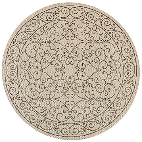 Vintage Filigree Indoor Outdoor Round Area Rug 4 Ft Beige
