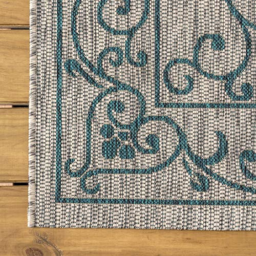 Vintage Filigree Indoor Outdoor Square Area Rug 6X6 Gray
