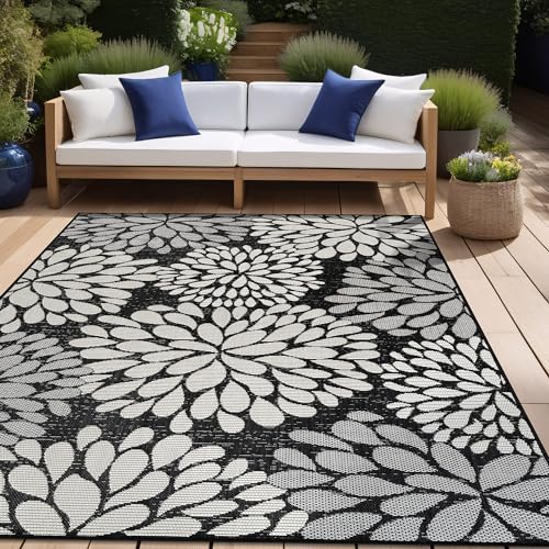 Outdoor Rug 5x7 Modern Exotic Tropical Leaf Area Rugs for Indoor and Outdoor Patio Deck Porch Garden Water Resistant Washable Outside Carpet
