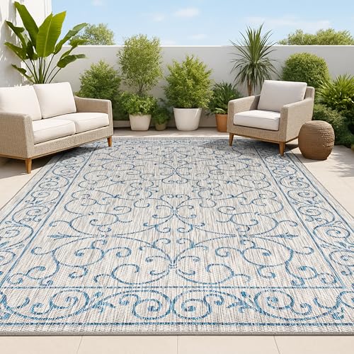 Vintage Filigree Indoor Outdoor Area Rug 8X10 Gray