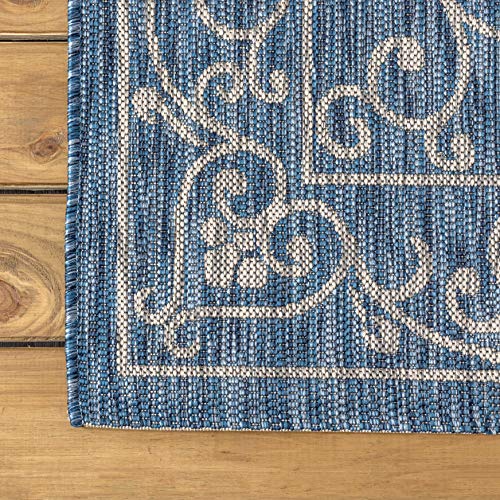 Vintage Filigree Indoor Outdoor Round Area Rug 5 Ft Navy