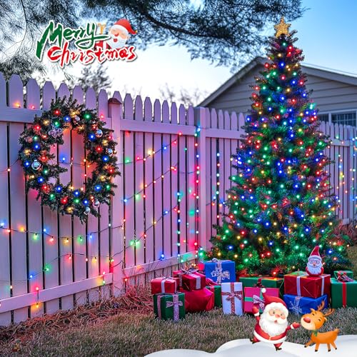 2 Pack Solar String Light 100LED 32.8ft 8 Modes Solar Christmas Lights Waterproof for Gardens (65.6 Foot)