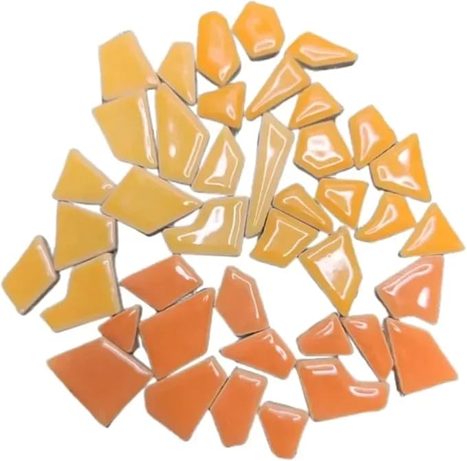 Mosaic Tiles 200g/7.05oz(Approx. 155-170pcs) Porcelain Mosaic Tiles 1-2.5cm 0.4mm Thickness Ceramic Mosaic Stones DIY Mosaic Craft Material(Orange Mix)