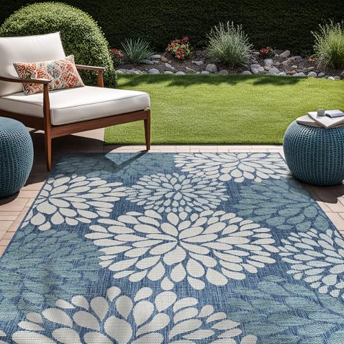 Outdoor Rug 9x12 Modern Exotic Tropical Leaf Area Rugs for Indoor and Outdoor Patio Deck Porch Garden Water Resistant Washable Outside Carpet